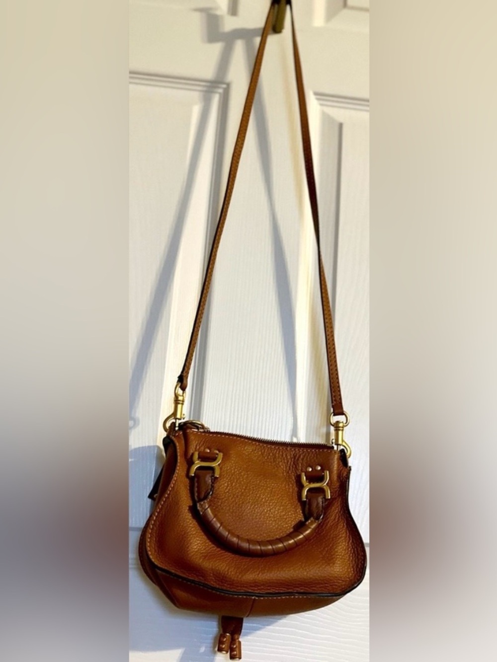 Chloé Mini Marcie Crossbody Bag Tan Grained Leather Like New - Picture 16 of 16